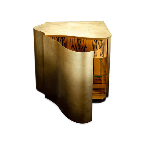 Comodino contemporaneo - HONOR  - Memoir - impiallacciato in legno / in legno dorato a foglia oro / in vetro