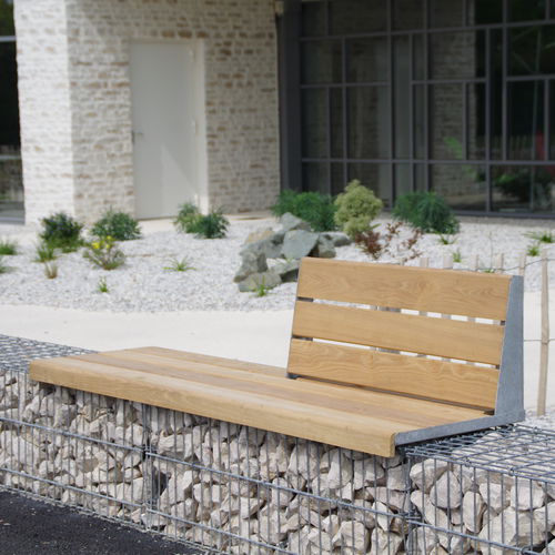 Panca per spazi pubblici contemporanea - MOBILIER EVOL 1/2 DOSSIER - ID GABION - L'AGENCE URBAINE - in acciaio galvanizzato / in legno massiccio / in pietra