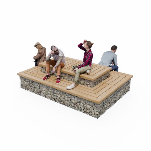 Panca per spazi pubblici contemporanea - PLATEFORME - ID GABION - L'AGENCE URBAINE - in acciaio galvanizzato / in acciaio / in legno