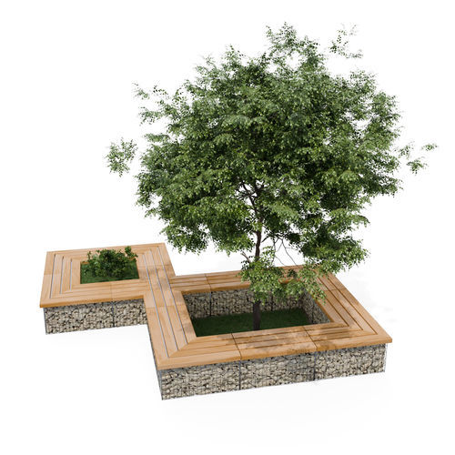 Panca per spazi pubblici contemporanea - GF482 - ID GABION - L'AGENCE URBAINE - in acciaio galvanizzato / in acciaio / in legno