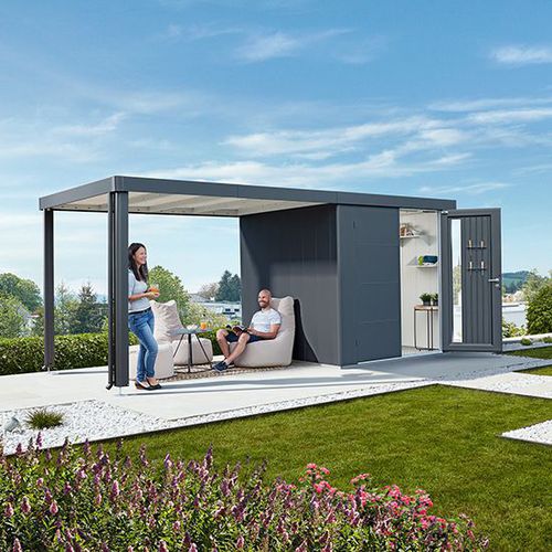 Capanno per giardino in legno - Neo - Biohort GmbH - in acciaio galvanizzato / in vetro acrilico / in poliammide