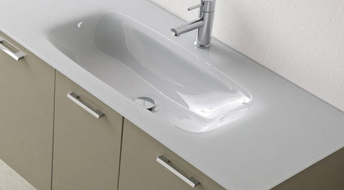 Mobile lavabo sospeso - DEPTH 50 : W.120 - IDEAL BAGNI - in vetro / in legno / contemporaneo