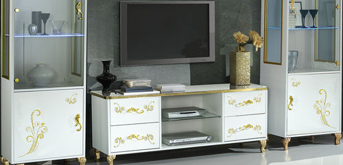 Supporto per TV da terra in stile - SOFIA - Ben Company srl Industria Mobili - con ripiani / con cassetti / impiallacciato in legno