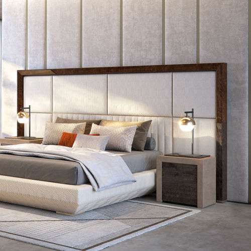 Comodino contemporaneo - MILES - Capital Collection - in legno / in pelle / rettangolare