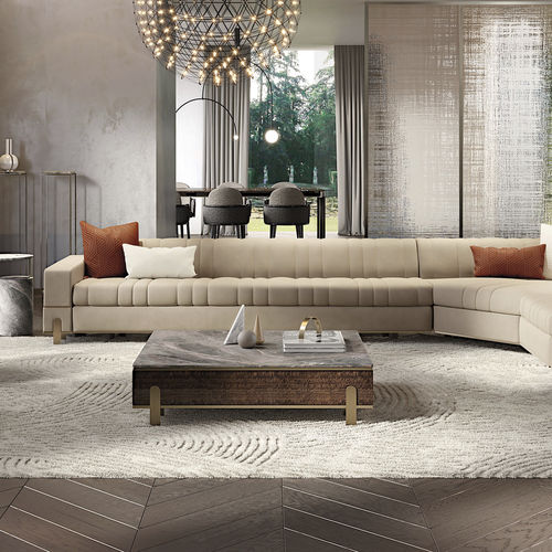 Tavolino basso contemporaneo - GRAND R - Capital Collection - in legno / in marmo / con supporto in cuoio