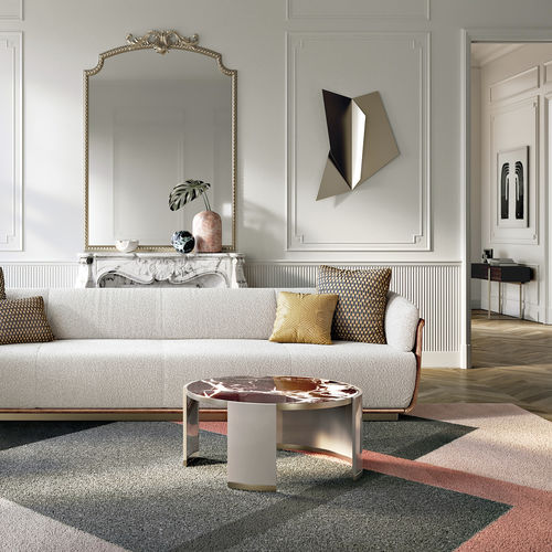 Tavolino basso contemporaneo - JEWEL .90 - Capital Collection - in legno / in marmo / con supporto in cuoio