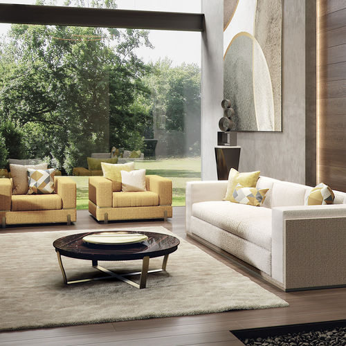 Tavolino basso contemporaneo - ARISTO XL - Capital Collection - in legno / con supporto in metallo / rotondo