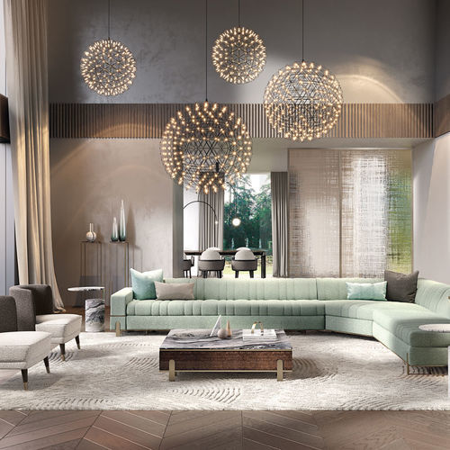 Tavolino basso contemporaneo - GRAND Q - Capital Collection - in legno / in marmo / con supporto in cuoio