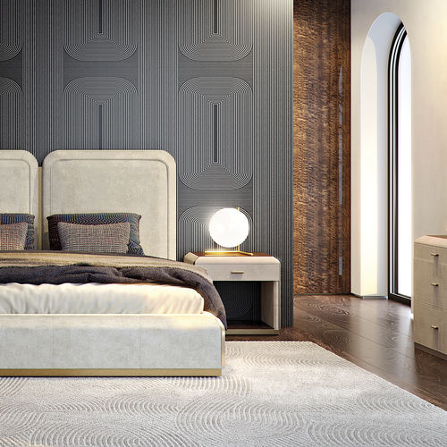 Comodino contemporaneo - ORION L - Capital Collection - in pelle / in marmo / con supporto in legno
