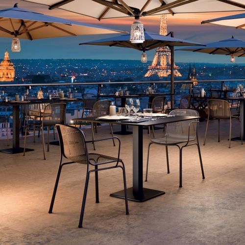 Tavolo da bistrot contemporaneo - EDGE B/T-Q-R - Colos - in HPL / con supporto in metallo verniciato / rotondo
