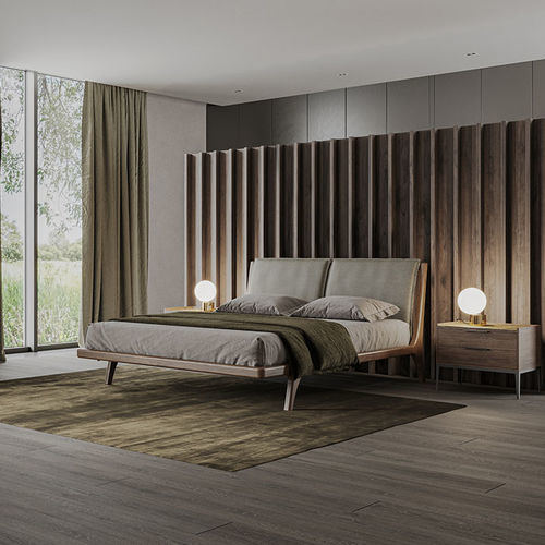 Letto matrimoniale - KURLY - De-code, Lattas Nik. Spyridon - contemporaneo / con testiera imbottita / in tessuto