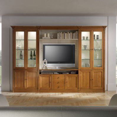 Parete attrezzata TV classico - 8799KZ - Ebanart srl - in legno / in vetro