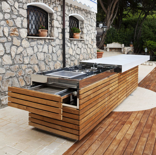 Cucina da esterno - Summertime - Laboratorio Mattoni - contemporanea / in teak / in acciaio