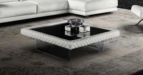 Tavolino basso contemporaneo - DIAMOND - Lof's - Interior - - in vetro / in pelle / rettangolare