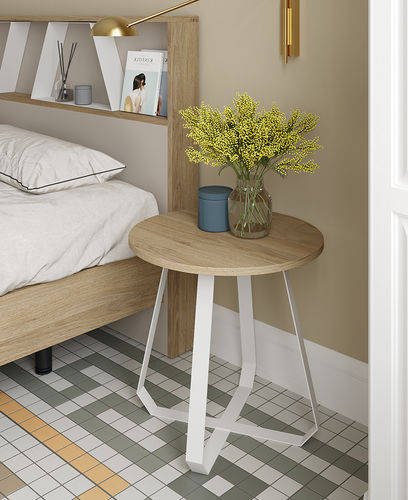 Comodino contemporaneo - Tama  - Mobenia - in laminato / con supporto in metallo / rotondo