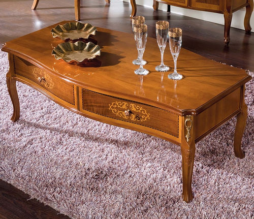 Tavolino basso in stile - ART. 4327 - Tarocco Vaccari Group srl - in legno / rettangolare / con cassetti