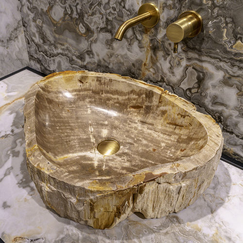 Lavabo da appoggio - Stone Tree - CIPI' - in legno fossilizzato / fatto a mano / rotondo
