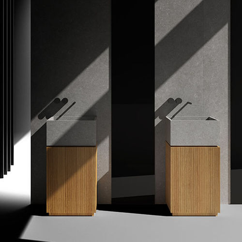 Lavabo autoportante - G.19 - LIVING CERAMICS - in porcellana / in legno / con cassetti integrati