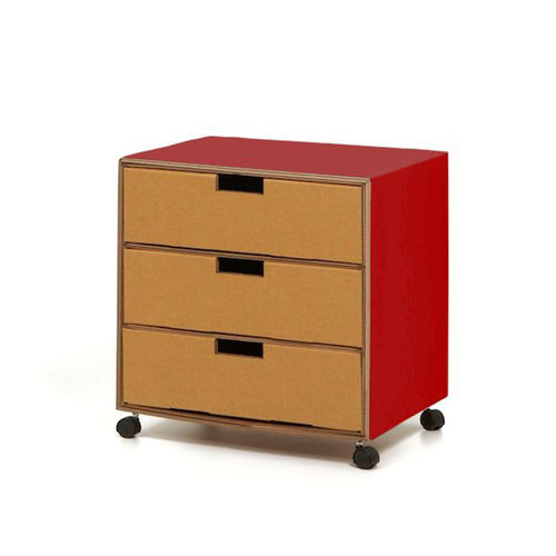 Cassettiera per ufficio in legno - DROP - Kubedesign - in cartone / 3 cassetti / con rotelle