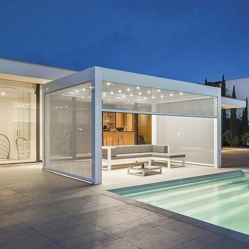 Pergola autoportante - Varia - Van Hoof - addossata / in alluminio termolaccato / a lamelle orientabili