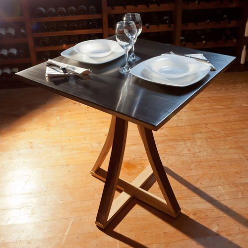 Tavolo da bistrot contemporaneo - OG0001FU-T - Pasquini Marino - in legno / in acciaio inossidabile spazzolato / quadrato