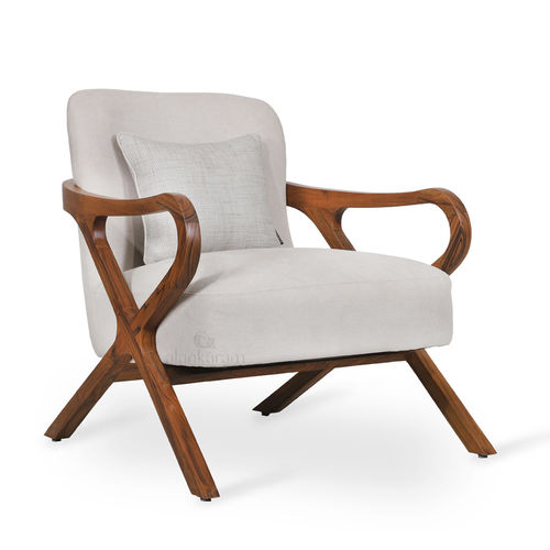 Poltrona contemporanea - PATAHI - ALANKARAM - in tessuto / in legno / bianca
