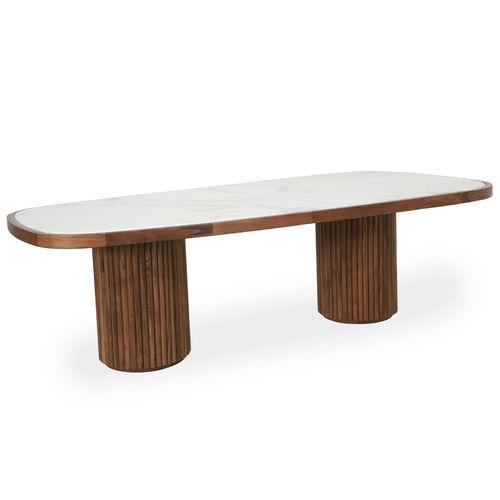 Tavolo da pranzo contemporaneo - OTUTU - ALANKARAM - in teak / in marmo / con supporto in teak