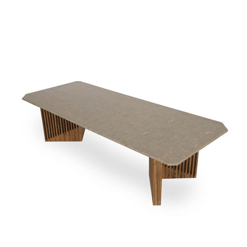 Tavolo da pranzo contemporaneo - Tyllog - ALANKARAM - in pietra / con supporto in teak / rettangolare