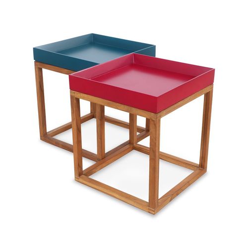 Tavolo d'appoggio contemporaneo - TREI - ALANKARAM - in legno massiccio / con supporto in teak / quadrato