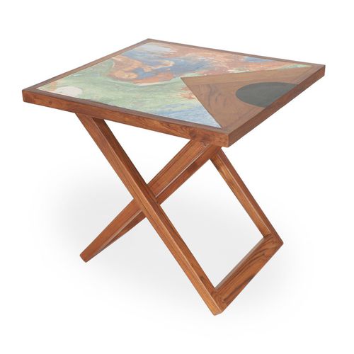 Tavolo d'appoggio moderno - DEBI - ALANKARAM - in teak / con supporto in teak / quadrato