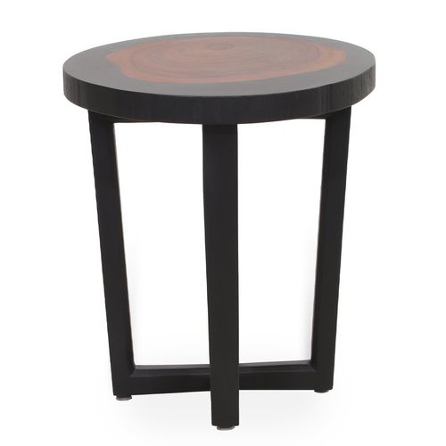 Tavolo d'appoggio moderno - LIKAS - ALANKARAM - in legno massiccio / con supporto in legno / rotondo