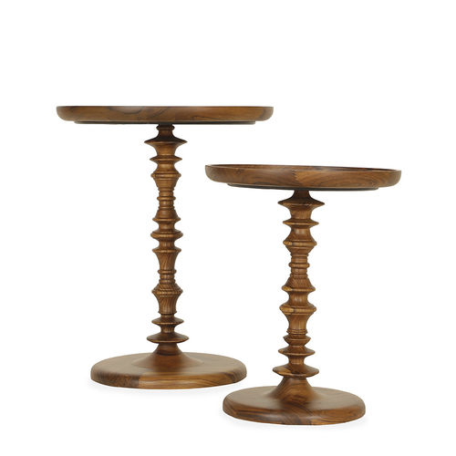 Tavolo d'appoggio contemporaneo - PARINAYA - ALANKARAM - in teak / con supporto in teak / rotondo