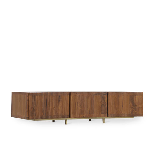 Parete attrezzata TV moderno - NISHADI - ALANKARAM - in ottone / in teak / con vano contenitore