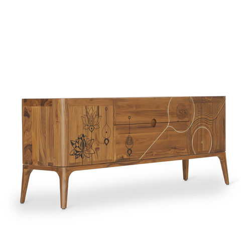 Parete attrezzata TV contemporaneo - ZEN - ALANKARAM - in ottone / in teak / con vano contenitore