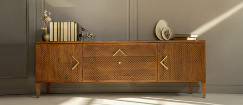 Parete attrezzata TV contemporaneo - DRITTO - ALANKARAM - in ottone / in teak / con vano contenitore