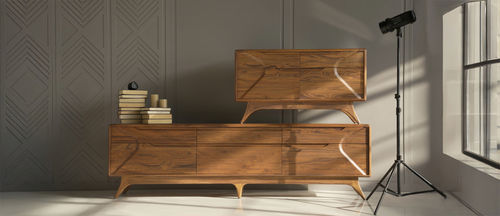 Parete attrezzata TV contemporaneo - BUET - ALANKARAM - in teak / con vano contenitore / marrone