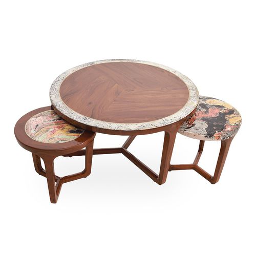 Tavolo moderno - UCHTA - ALANKARAM - in teak / con supporto in teak / rotondo