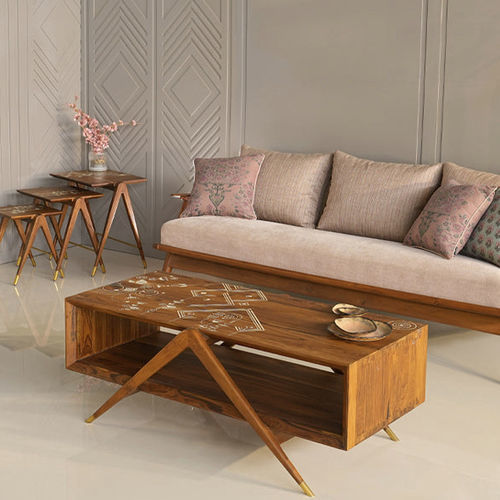 Tavolo contemporaneo - KOARO - ALANKARAM - in teak / con supporto in teak / rettangolare