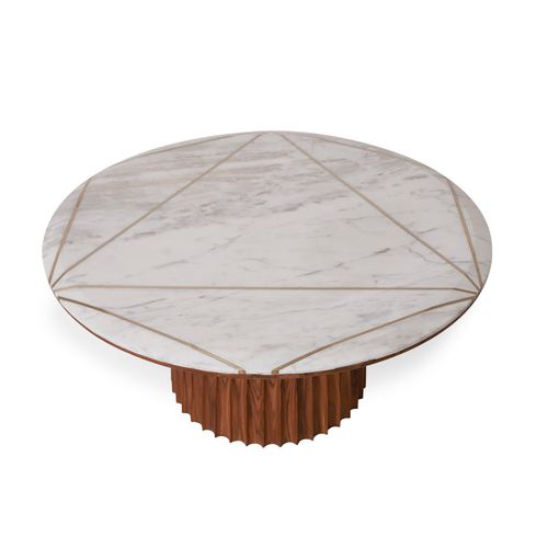 Tavolo moderno - SILINDA - ALANKARAM - in teak / in quarzo / con supporto in teak