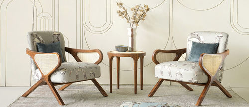 Tavolo moderno - SIRAT - ALANKARAM - in rattan / con supporto in teak / rotondo