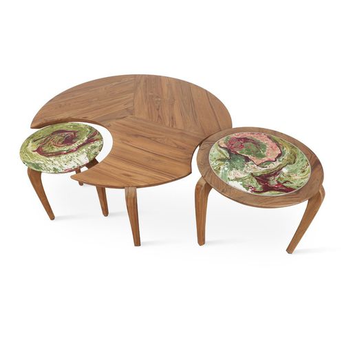 Tavolo moderno - TOHA - ALANKARAM - in teak / con supporto in teak / rotondo
