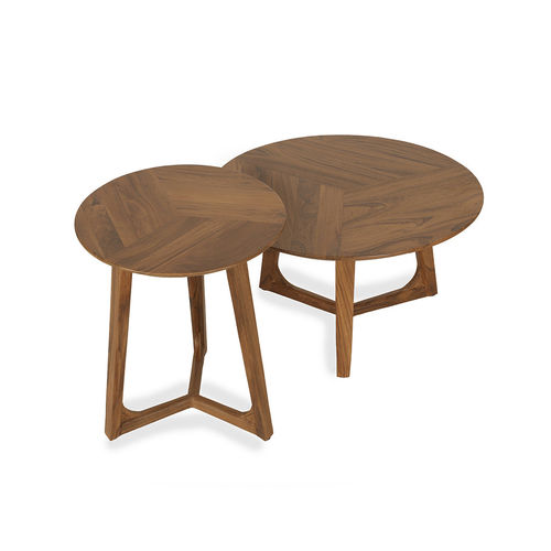 Tavolo moderno - UNIDO - ALANKARAM - in teak / con supporto in teak / rotondo