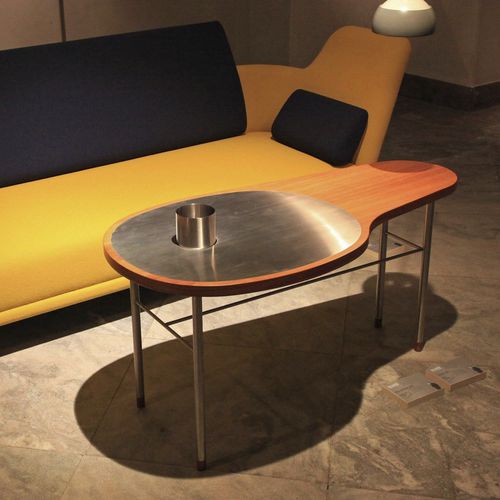 Tavolino basso design scandinavo - ROSS - Finn Juhl - in noce / in teak / in acciaio inossidabile