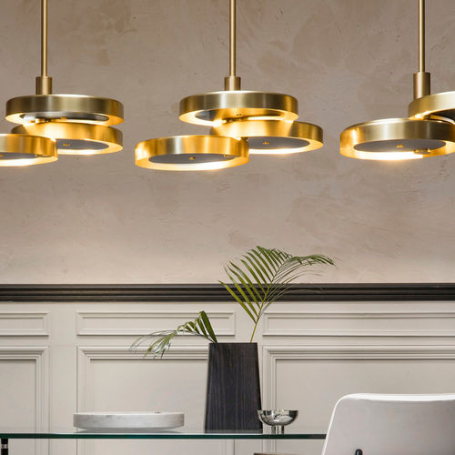 Lampada a sospensione - TRIARC - BERT FRANK - in ottone / in vetro opalescente / in raso