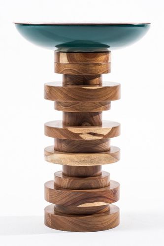 Tavolo d'appoggio contemporaneo - VERDIGRIS - EGG DESIGNS - in legno / in rame / rotondo