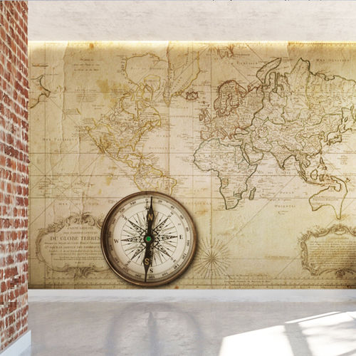 Carta da parati vintage - HD-613A - HD WALLS - in vinile / con motivo a mappa / a tinta unita