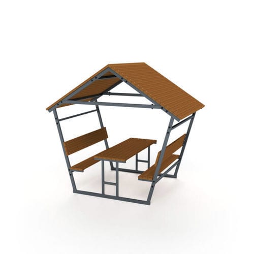 Set tavolo e panca contemporaneo - 5023S - Astrus Playgrounds - in legno / in acciaio / da giardino