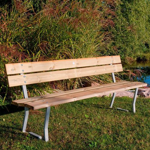 Panca da giardino contemporanea - FLORAL - Pircher - in larice / in acciaio galvanizzato / con schienale