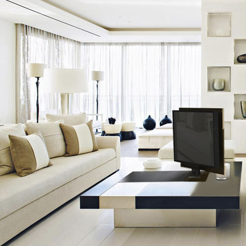 Supporto per TV da terra contemporaneo - BS TABLE SERIES - Sea & Symphony srl - girevole / motorizzato a soffitto / in metallo