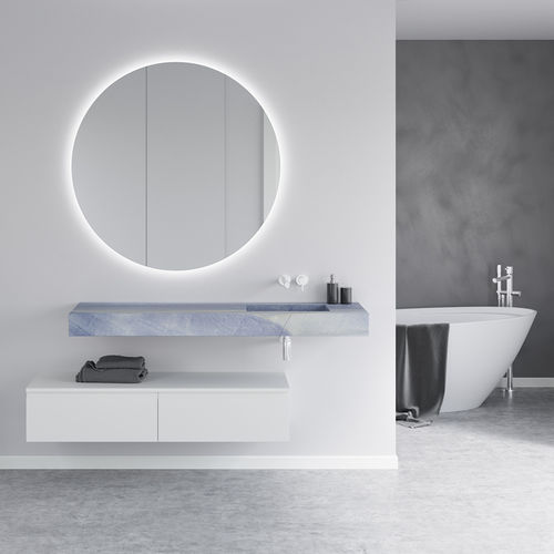 Lavabo sospeso - GLIESE S SLIM - Riluxa - in marmo / con piano integrato / su misura